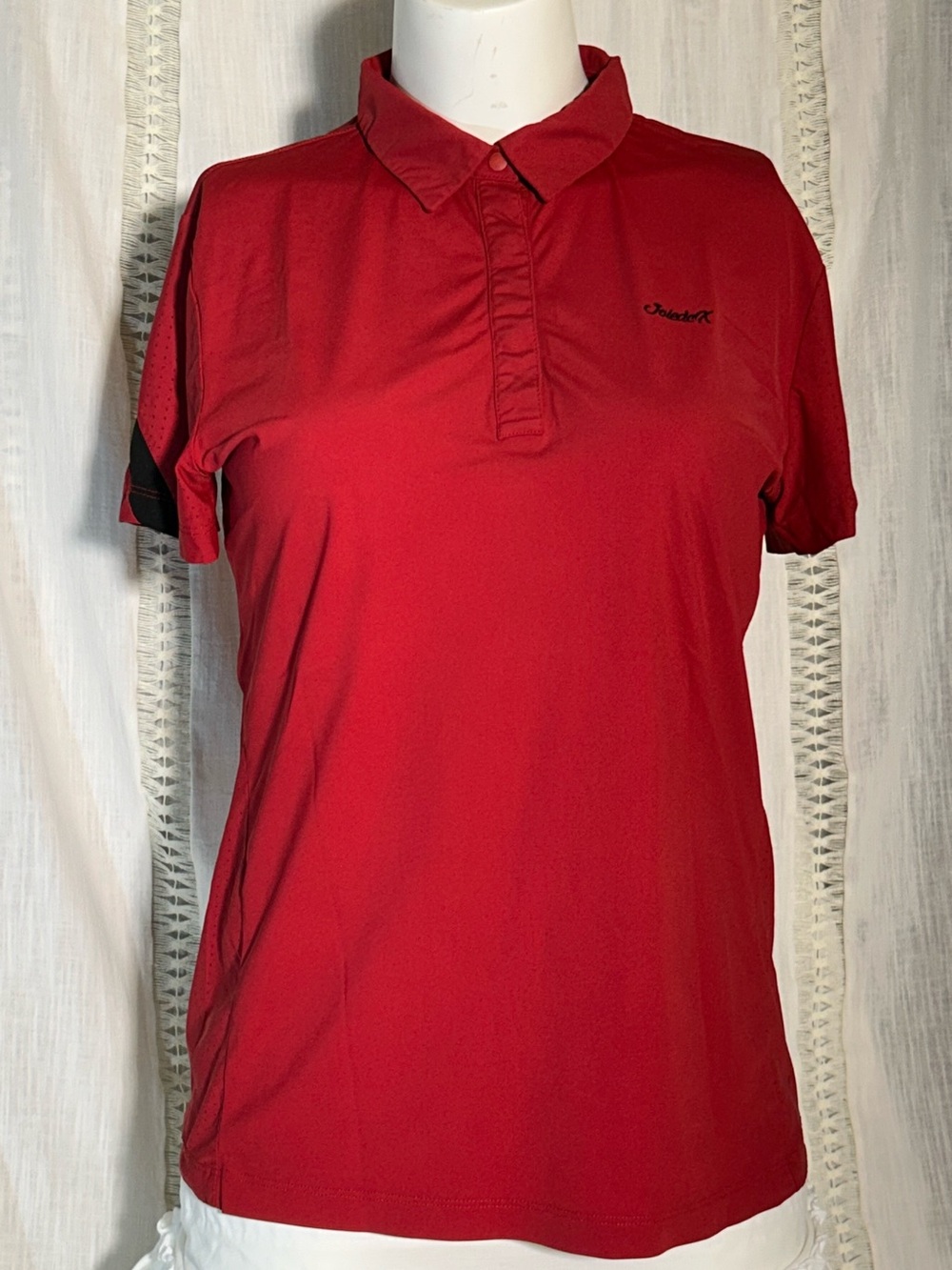 JDX Woman’s Red Short Sleeve Polo Top Logo Point Collar Size S